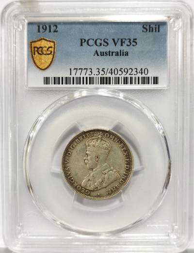博洋堂世界钱币拍卖第154期（全场包邮） - PCGS VF35 英属澳大利亚1912年乔治五世1先令银币，背面卡槽一小缺