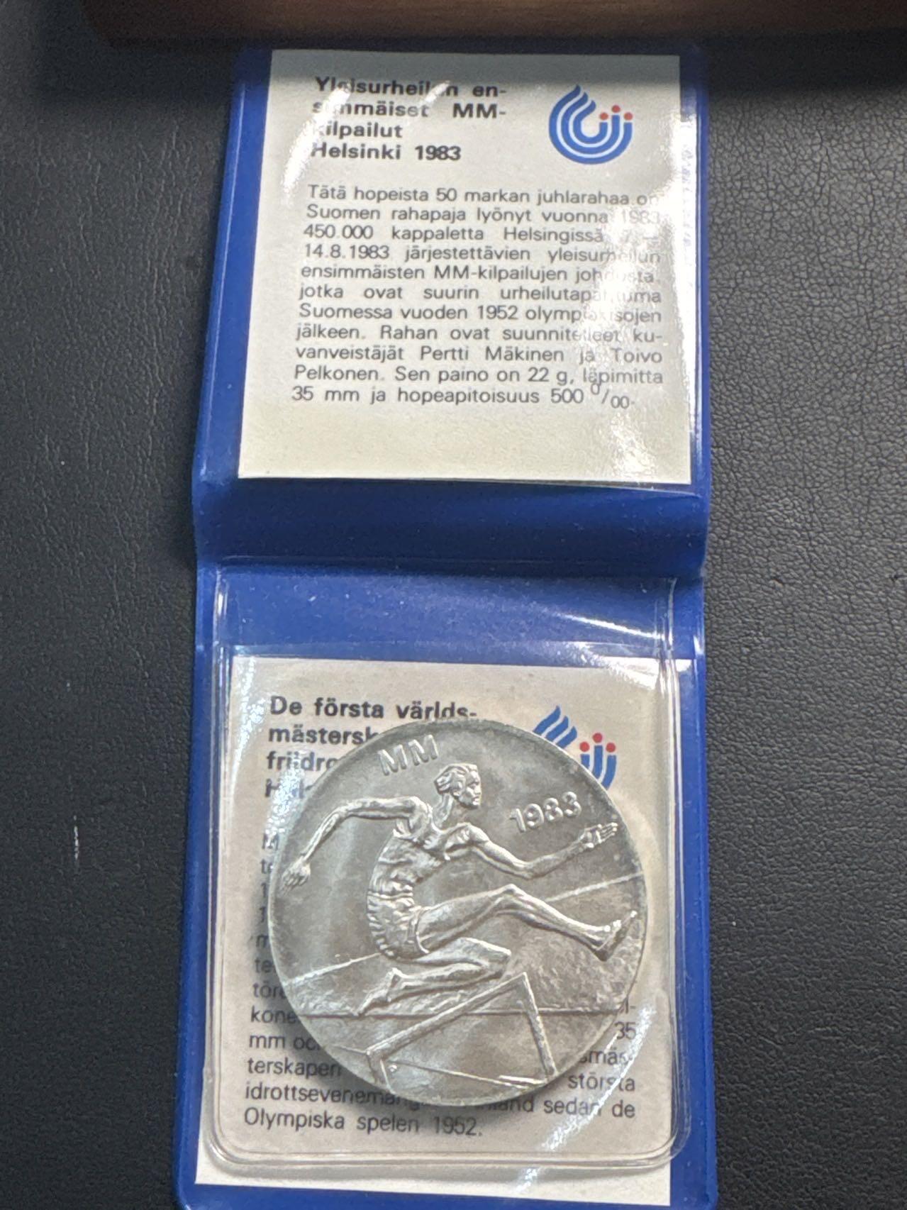 ❤️【币观天下】❤️ 第336期钱币拍卖- 2025.12.26周五晚上6点半场-长期征集拍品 稀少 芬兰早期原包装带证书1983年世界田径锦标赛纪念银币21.8克