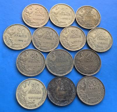 外国优质老铜币高银银币，周六九点倒数截拍，满百包邮，持续收拍 - 法国20法郎13枚