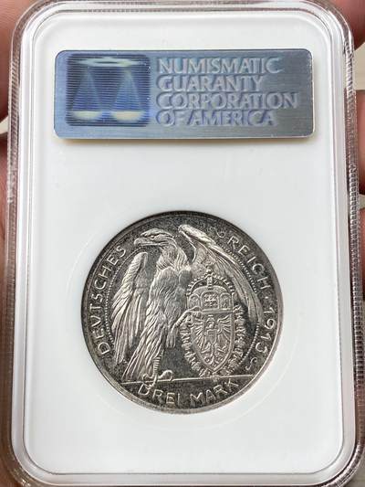 万国钱币拍卖第058期（万国新年大拍） NGC PF66 1913巴伐利亚路德维希三世3马克银样币 卡尔哥茨作品 罕见银质版 镜面喷砂天鹅绒彩 NGC老白盒状态舒适 一步到位的GEM品相