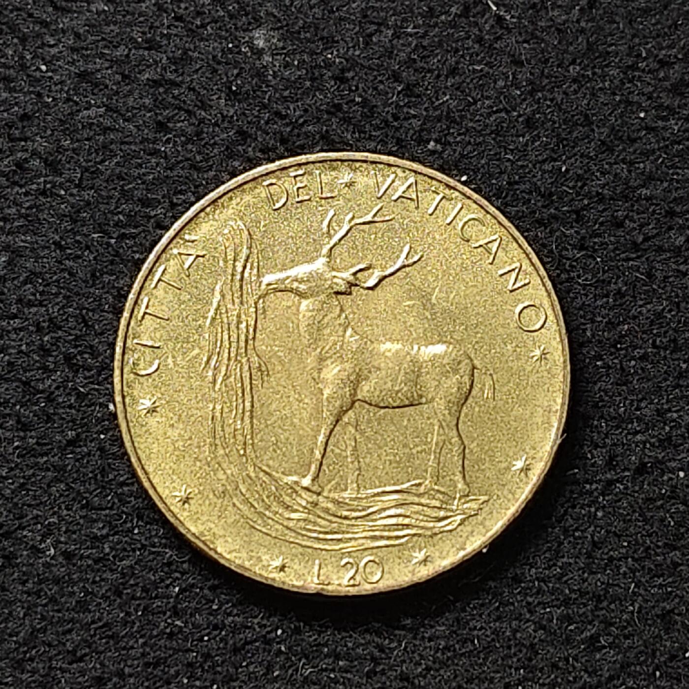 【全场包邮】纯粹捡漏拍488场（免费代拍第25场） 梵蒂冈1975年20里拉-图案源自圣经诗歌“神啊，我的心切慕你，如鹿切慕溪水”