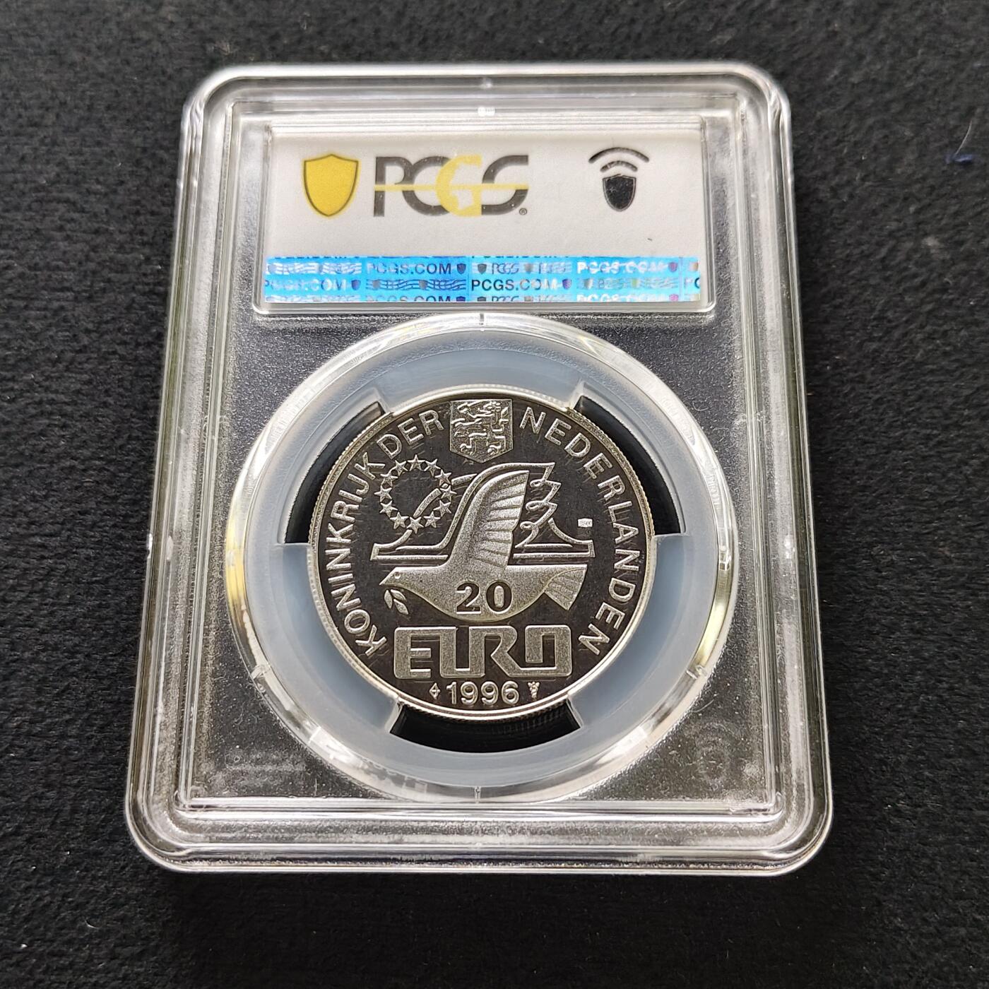 【全场包邮】纯粹捡漏拍489场（免费代拍第26场） 【收藏级·冠军分】荷兰1996年20欧诗人惠更斯诞生400周年精制纪念银币-PCGS PL68