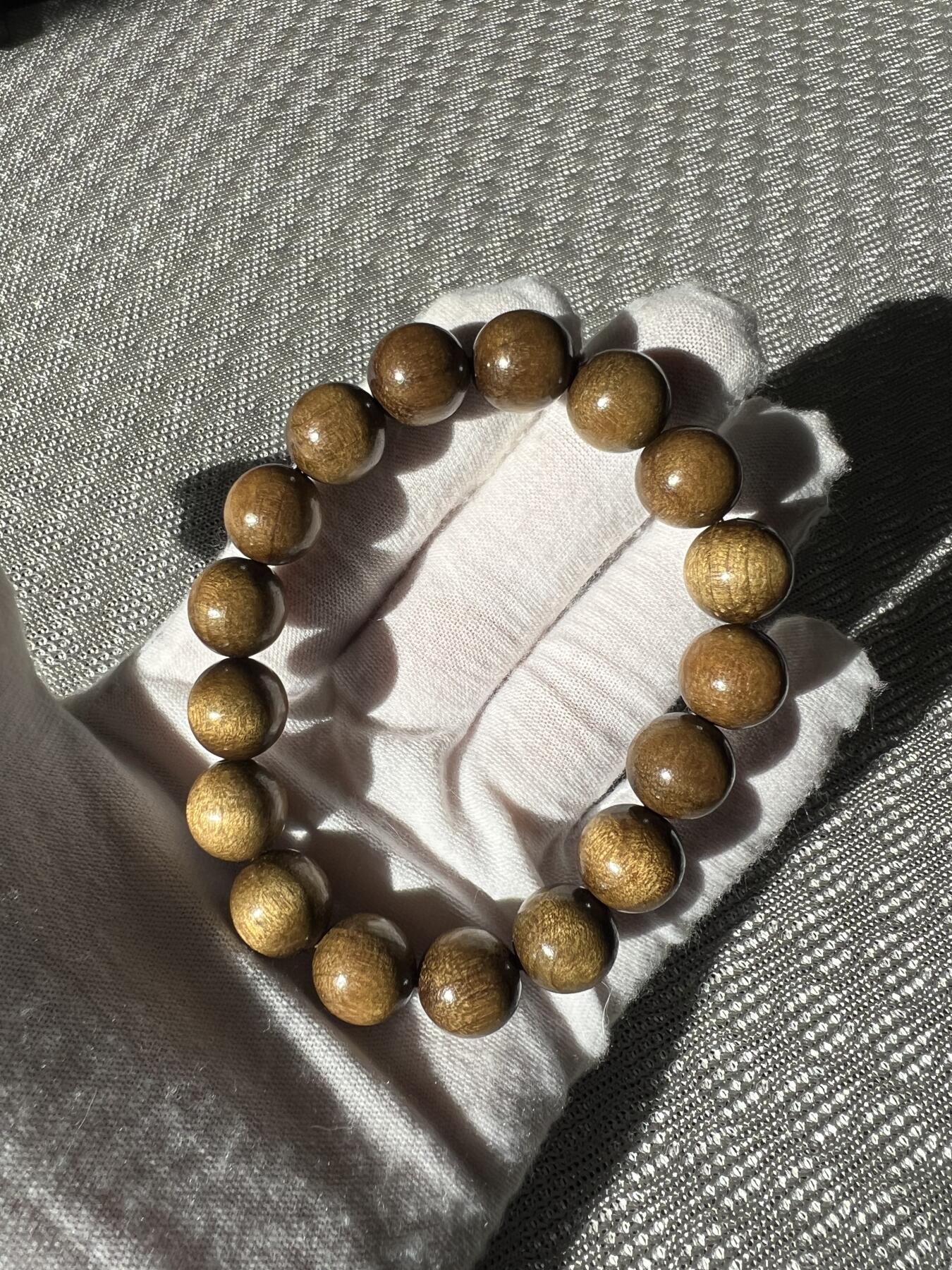 零元拍：W1-4 金丝楠圆珠珠手串，20MM 金丝满满，满荧光，满手留香