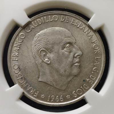 【全场包邮】纯粹捡漏拍489场（免费代拍第26场） - 西班牙1966年佛朗哥独裁100比塞塔（34毫米19克）银币