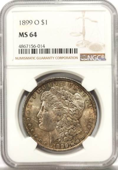 博洋堂世界钱币拍卖第154期（全场包邮） - NGC MS64 美国1899年O版摩根$1银币 少见年份 双面覆盖醇厚五彩包浆 层次饱满