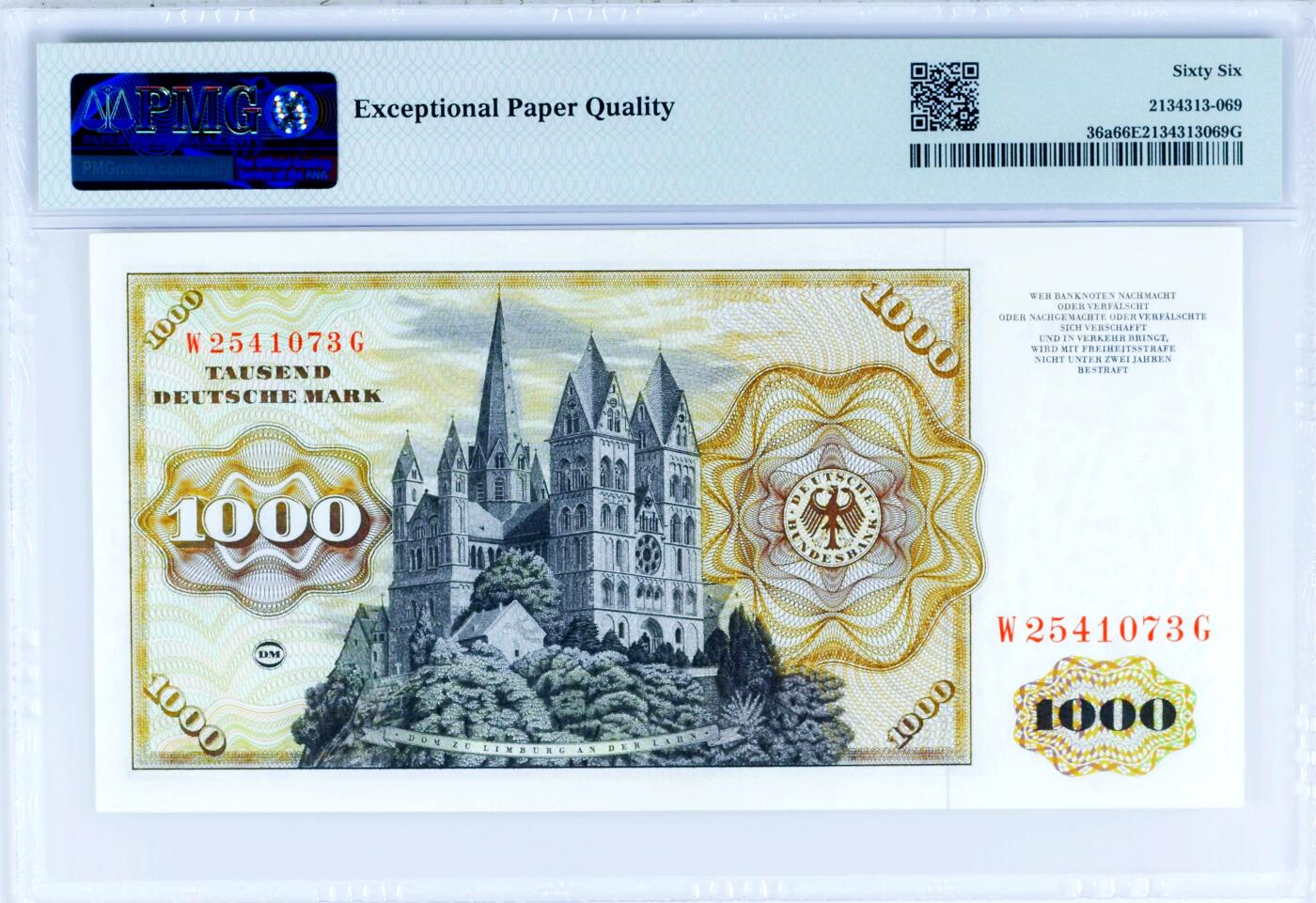 【Blue Auction】世界纸币精拍第768期——18级TOP拍卖/信誉/品质/专业/高效💫 德国 1977年1000马克 经典舍那 雕刻精美 PMG66EPQ 