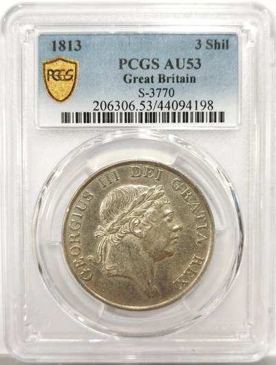 博洋堂世界钱币拍卖第154期（全场包邮） - PCGS AU53 英国1813年乔治三世英格兰银行3先令银币
