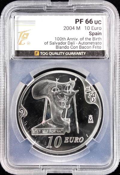 【雨安】【直播拍卖】【世界币章122期-评级币】2025-12-27 周六 19:30 保真 - [评级欧元] Spain 欧元 西班牙 10欧元 2004年 萨尔瓦多·达利 TQG-PF66UC