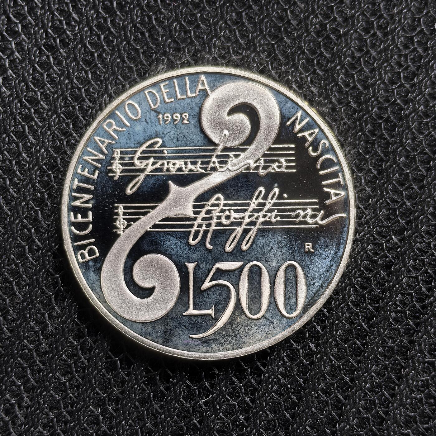 道一币馆币章第一百六十二场 原盒证 意大利1992年作曲家罗西尼诞辰200周年500里拉精制银币 9000