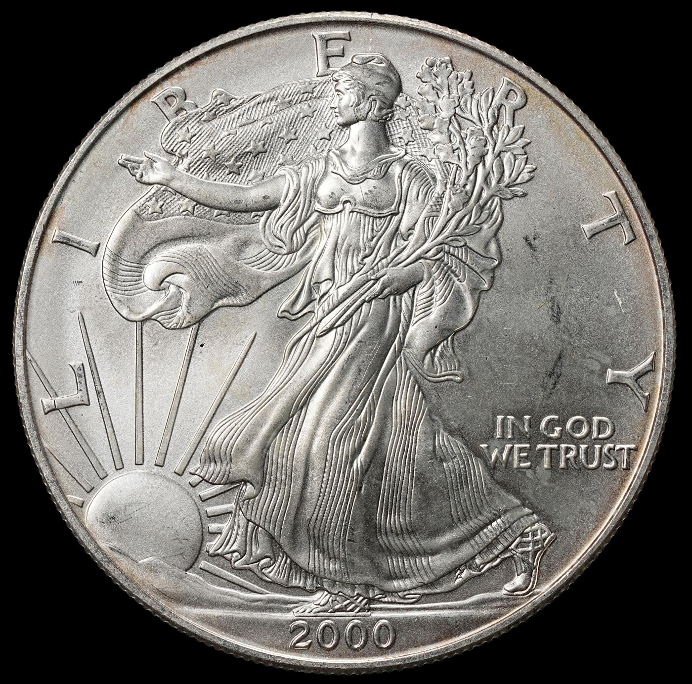 修遠堂世界钱币第九十九期 2000年美国行走的女神1盎司投资银币 1盎司，999银