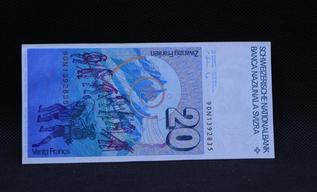 瑞士 人像版 20瑞朗 纸币 AU 极美品
