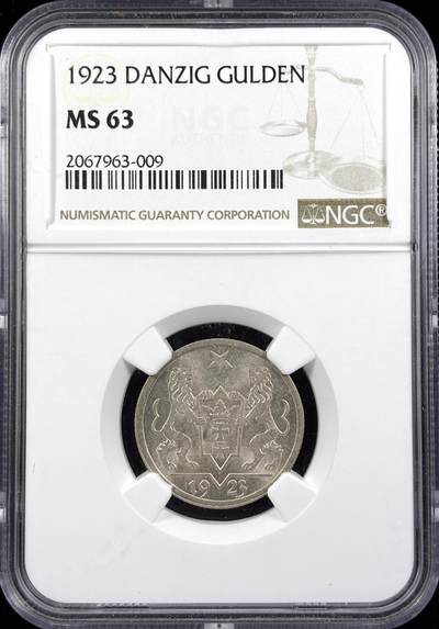 【雨安】【直播拍卖】【世界币章122期-评级币】2025-12-27 周六 19:30 保真 - [评级欧洲] Danzig 但泽 1盾 1923年  NGC-MS63