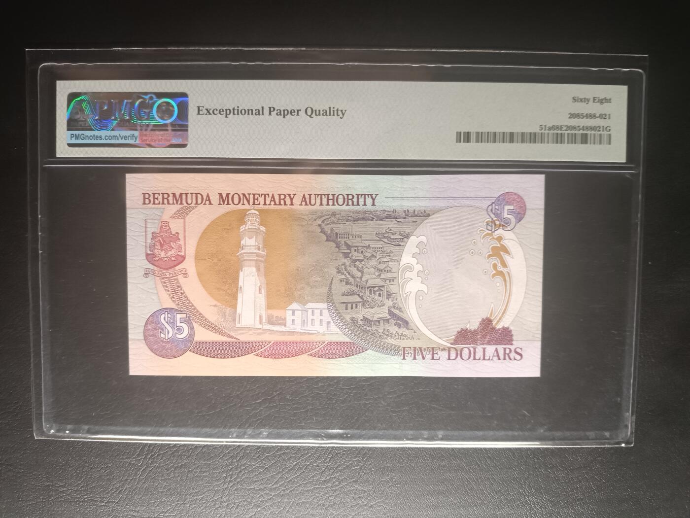 2025十二月第五期，总210期 百慕大2000年5元PMG68epq百位小号631无47，老年女王和杜克港灯塔