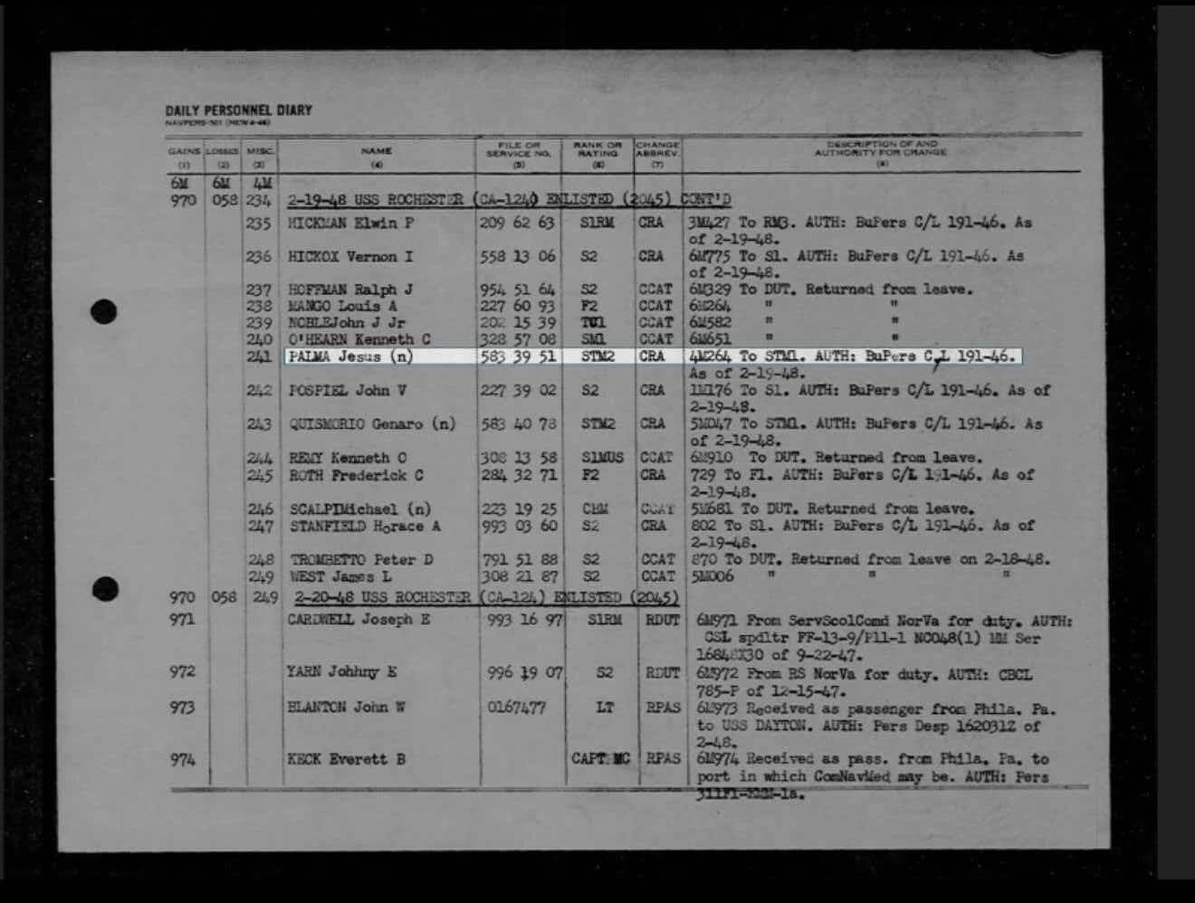 欢庆元旦！戎马世界章牌大赏第109期元旦大拍 美国海军联排与勋略布条，得主Jesus Palma曾于1948年起在俄勒冈城级重巡洋舰罗彻斯特号上服役，其服役期间在罗切斯特号上参与了掩护仁川登陆的炮击行动，后转至小鹰级航母美国号上服役