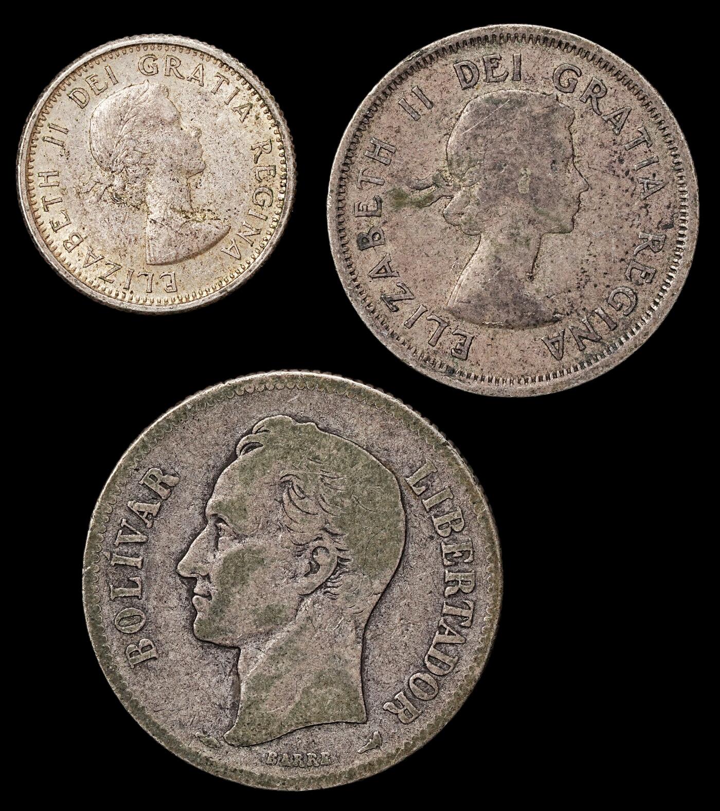 修遠堂世界钱币第九十九期 加拿大，委内瑞拉银币3枚 总重17.82g，含银80-83.5%