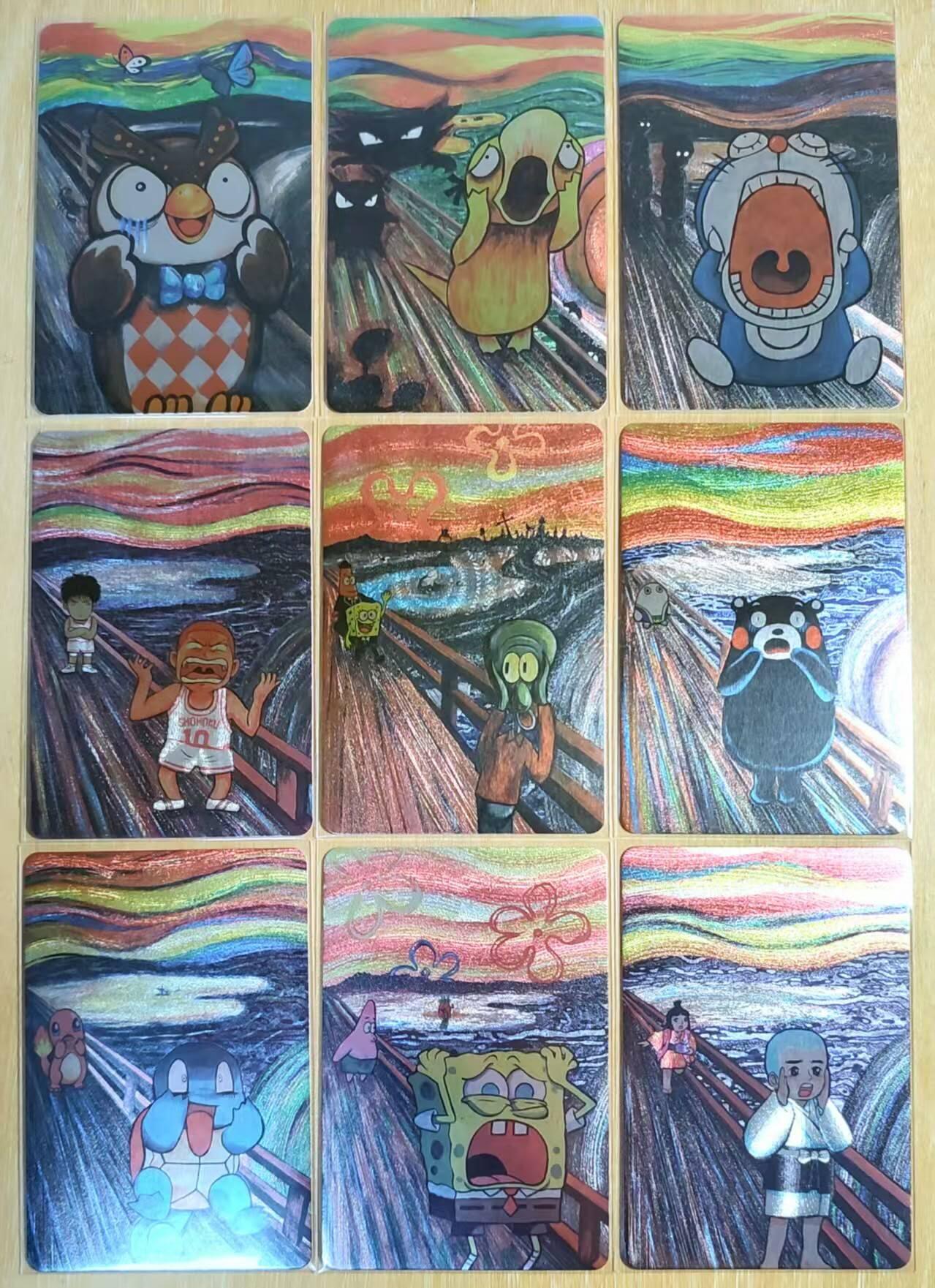 龙虎卡牌-六九场（无佣金，周六结拍，欢迎送拍） 粗闪9张 油画呐喊联动动漫主角 一套