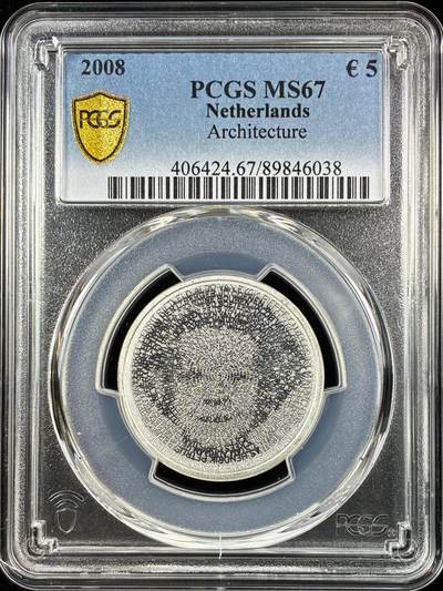 【雨安】【直播拍卖】【世界币章122期-评级币】2025-12-27 周六 19:30 保真 - [评级欧元] Netherlands 欧元 荷兰 5欧元 2008年 建筑  PCGS-MS67