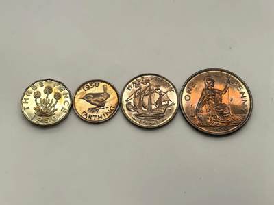 博洋堂世界钱币拍卖第154期（全场包邮） 英国1950年乔治六世精制套币9枚一套原盒装