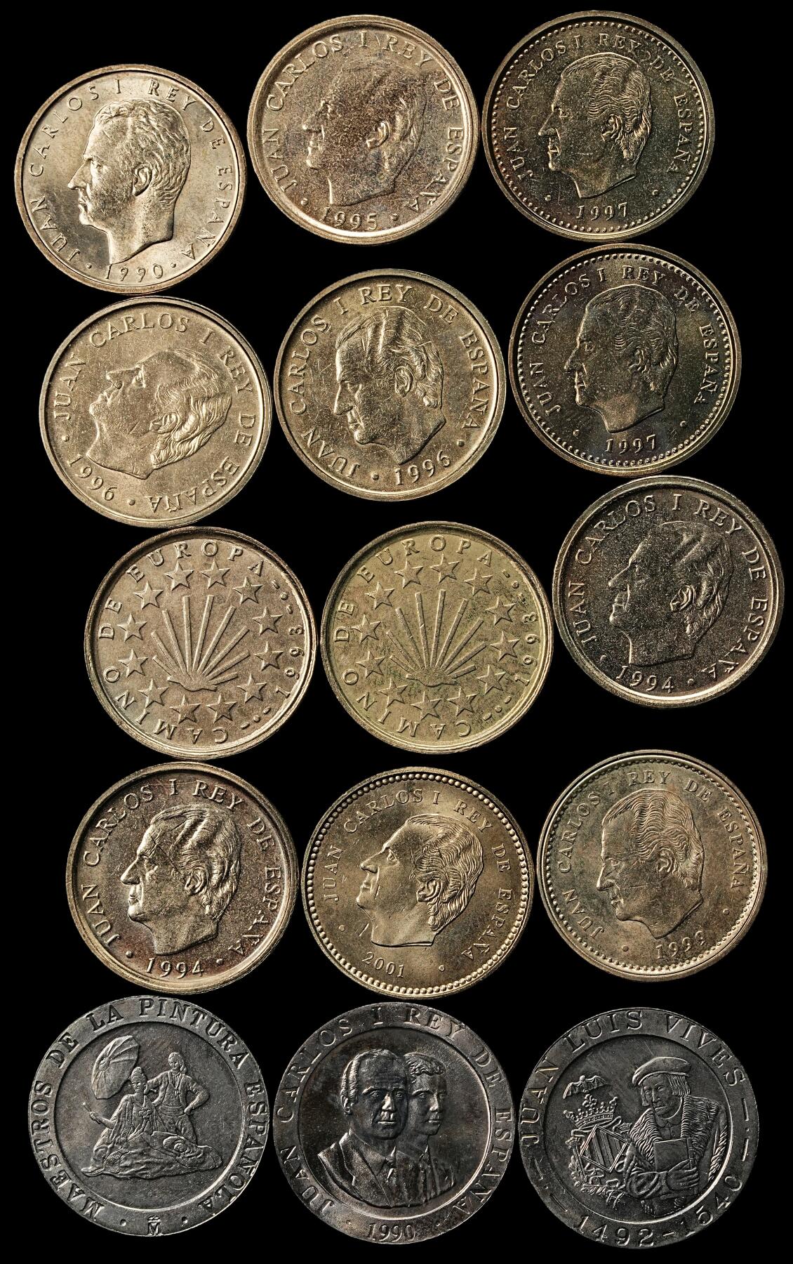 修遠堂世界钱币第九十九期 西班牙现代100，200比塞塔一组 大部分是纪念币，基本都未流通