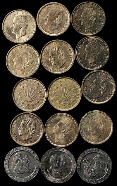 修遠堂世界钱币第九十九期 - 西班牙现代100，200比塞塔一组 大部分是纪念币，基本都未流通