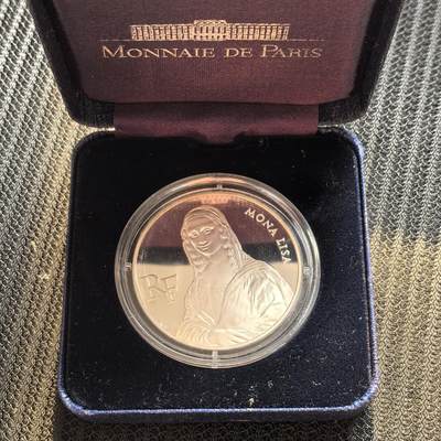道一币馆币章第一百六十二场 - 原盒 法国1993年卢浮宫200周年-蒙娜丽莎像100法郎精制纪念银币 22.2g 900s