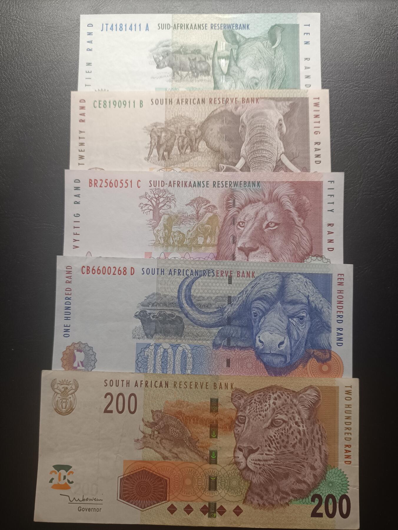 2025十二月第五期，总210期 南非套钞批量五张流通好品XF—AUNC