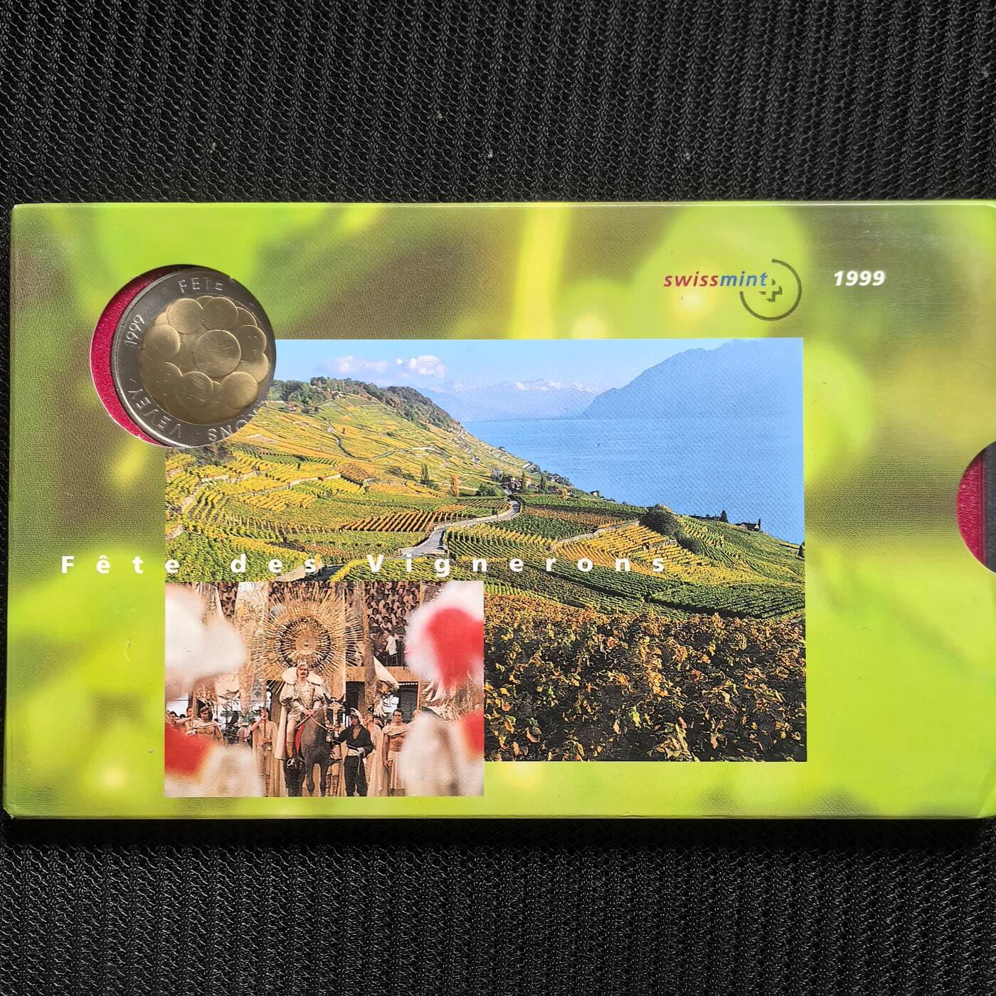 道一币馆币章第一百六十二场 原包装 瑞士1999年葡萄酒节精制套币十枚 含5法郎葡萄酒节纪念币