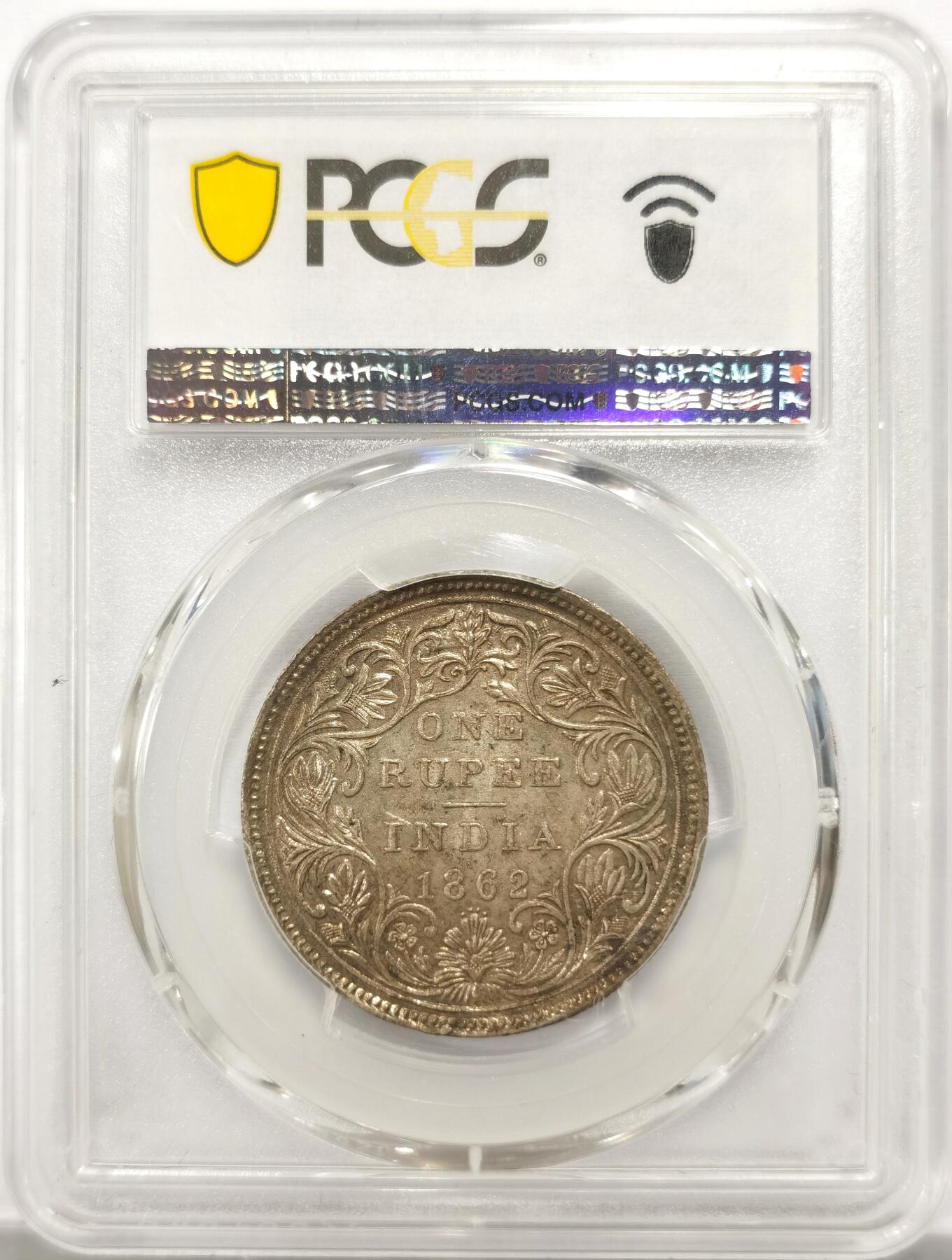 博洋堂世界钱币拍卖第154期（全场包邮） PCGS MS61 英属印度1862年维多利亚1卢比银币，淡金包浆