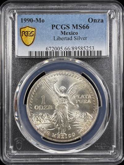 【雨安】【直播拍卖】【世界币章122期-评级币】2025-12-27 周六 19:30 保真 - [评级现代] Mexico 墨西哥 投资银 自由女神 1盎司 1990年  PCGS-MS66