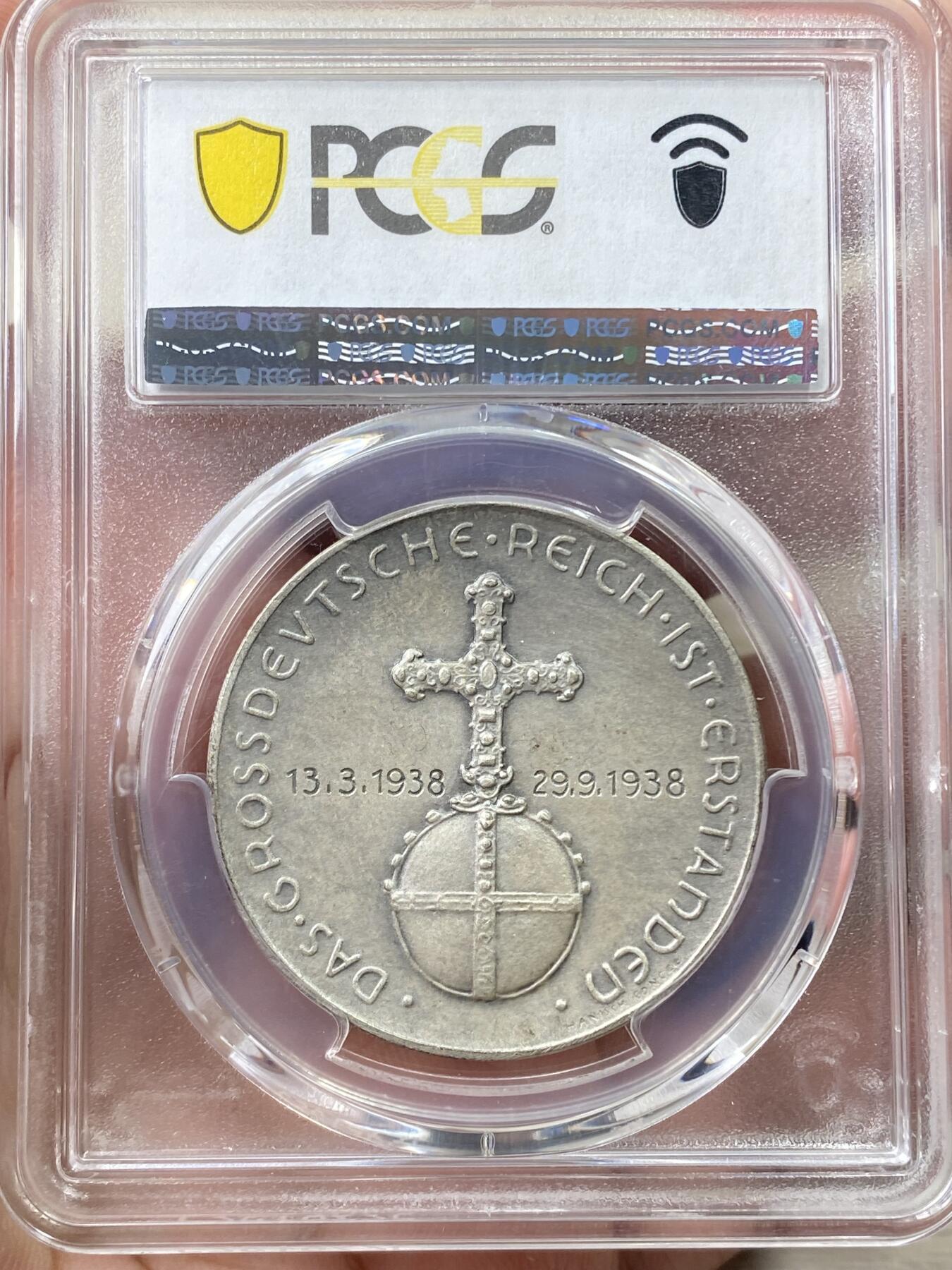 万国钱币拍卖第058期（万国新年大拍） PCGS SP65 1938年德国民族社会主义工人党纪念吞并奥地利银章 C-114的835银版本 顶级天鹅绒彩 BU典藏级品质