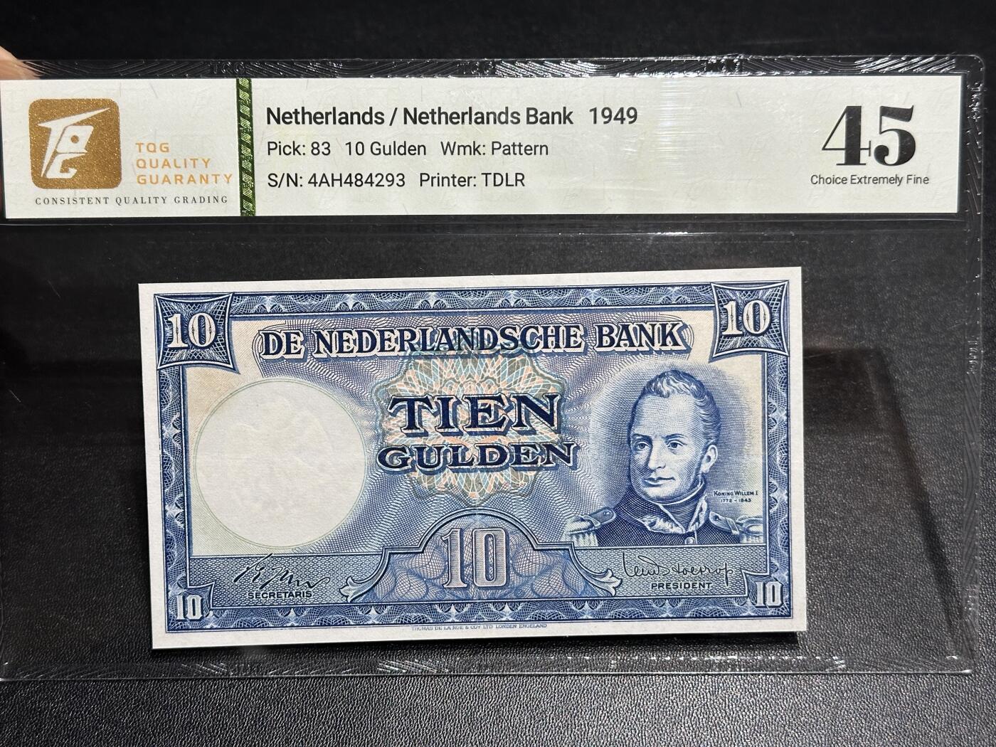 《外钞收藏家》第五百九十七期（年底收官场）（本平台长期征集拍品、欢迎藏友们联系合作） 1949年荷兰10盾 TQG45