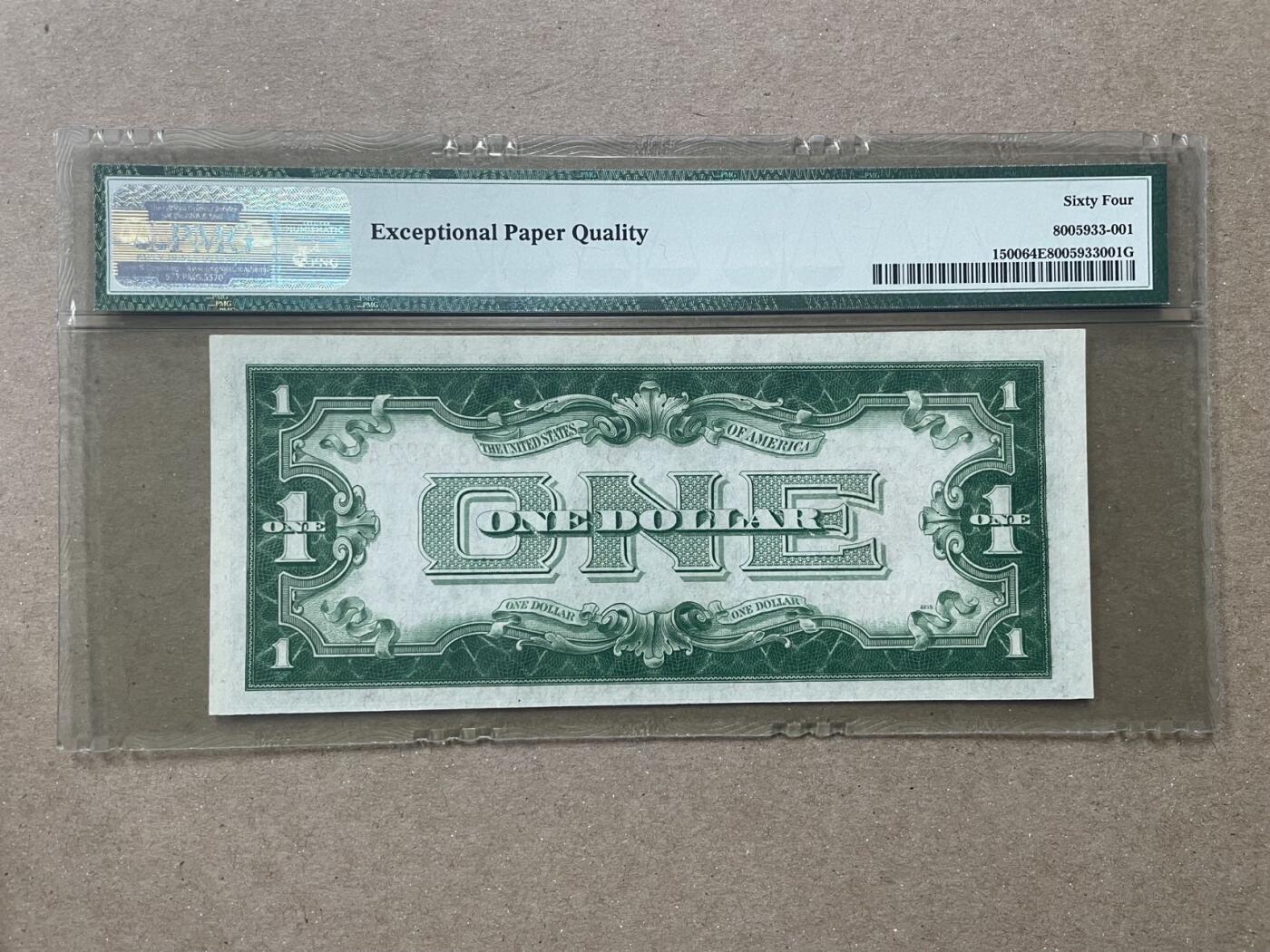 美国1928年政府券1元错版 PMG标签上已标注错版原因 PMG64EPQ A00038282A 