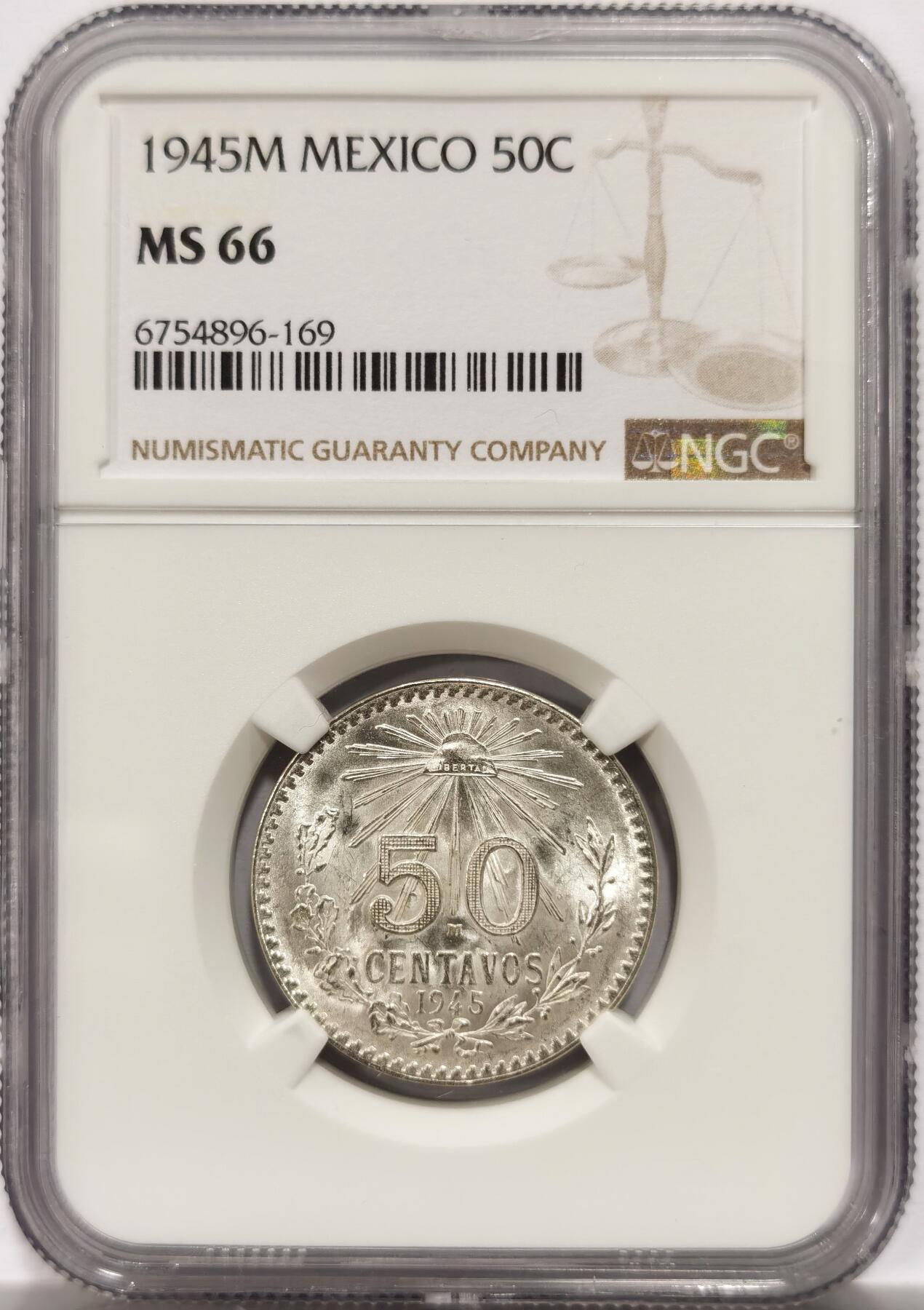 博洋堂世界钱币拍卖第154期（全场包邮） NGC MS66 墨西哥1945年50分鹰洋银币，高分难得-2