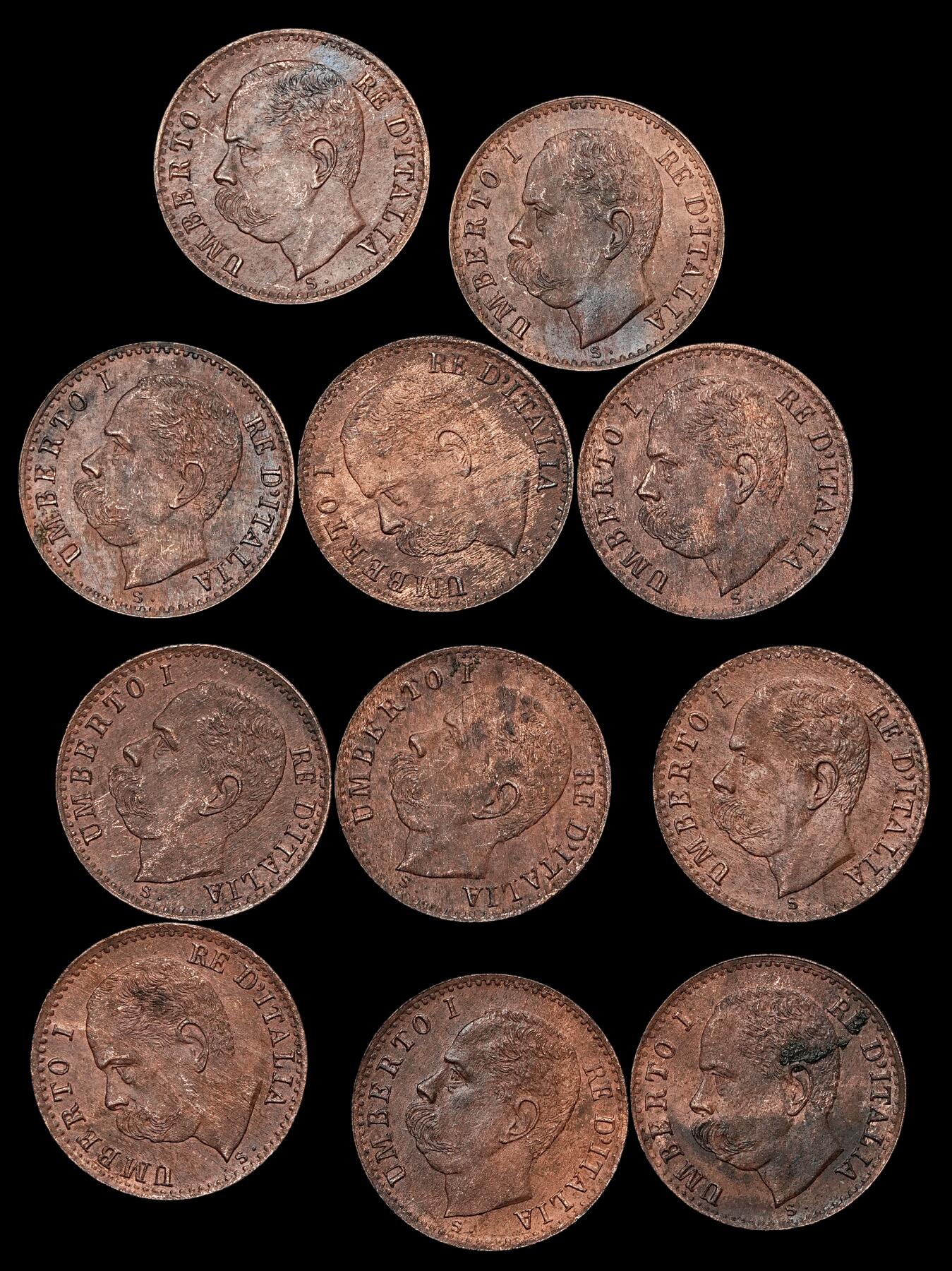 修遠堂世界钱币第九十九期 1895年意大利1分铜币一组