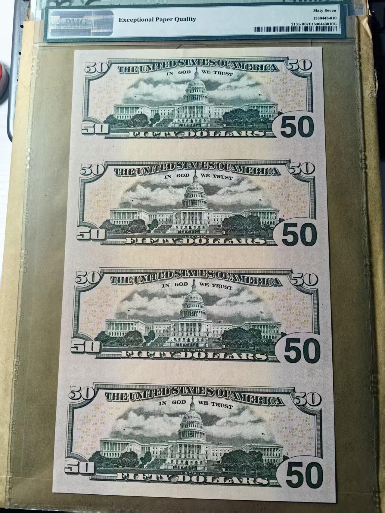 【Blue Auction】世界纸币精拍第768期——18级TOP拍卖/信誉/品质/专业/高效💫  【四连体】美国 2009年50美金 PMG67EPQ 高分 老壳