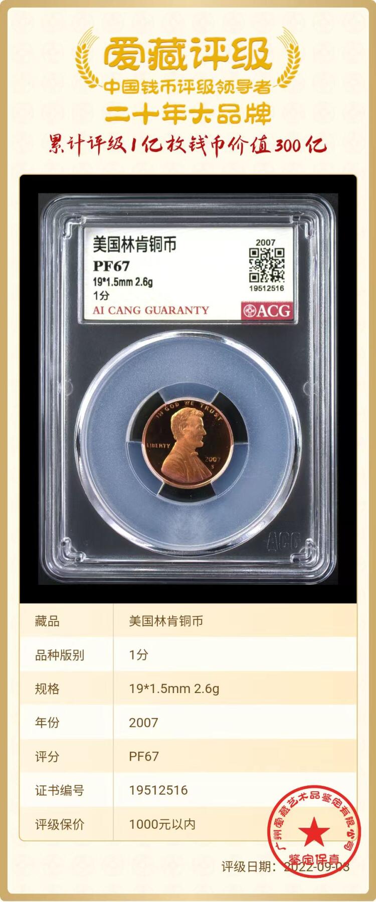 美元硬币 【精制币】美国林肯铜币1分