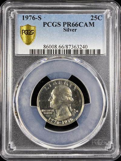 【雨安】【直播拍卖】【世界币章122期-评级币】2025-12-27 周六 19:30 保真 - [评级美洲] USA 美国 25美分 KM#0204 (1976) 华盛顿 1976年S PCGS-PR66CAM 精制币