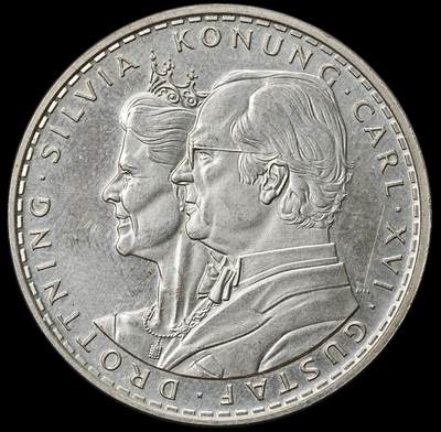 修遠堂世界钱币第九十九期 - 2001年瑞典卡尔十六世・古斯塔夫与西尔维娅王后银婚纪念200克朗银币 27.23g，925银