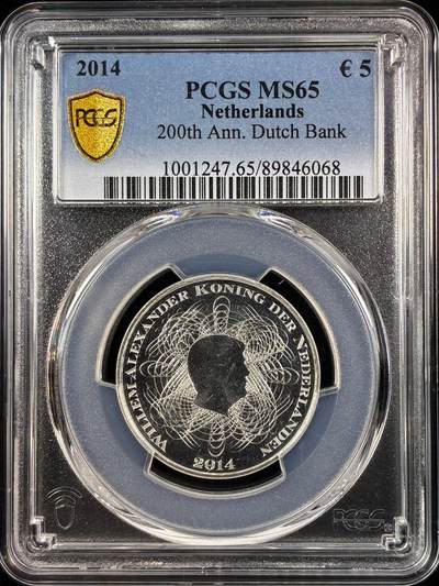 【雨安】【直播拍卖】【世界币章122期-评级币】2025-12-27 周六 19:30 保真 - [评级欧元] Netherlands 欧元 荷兰 5欧元 2014年 荷兰银行200周年  PCGS-MS65