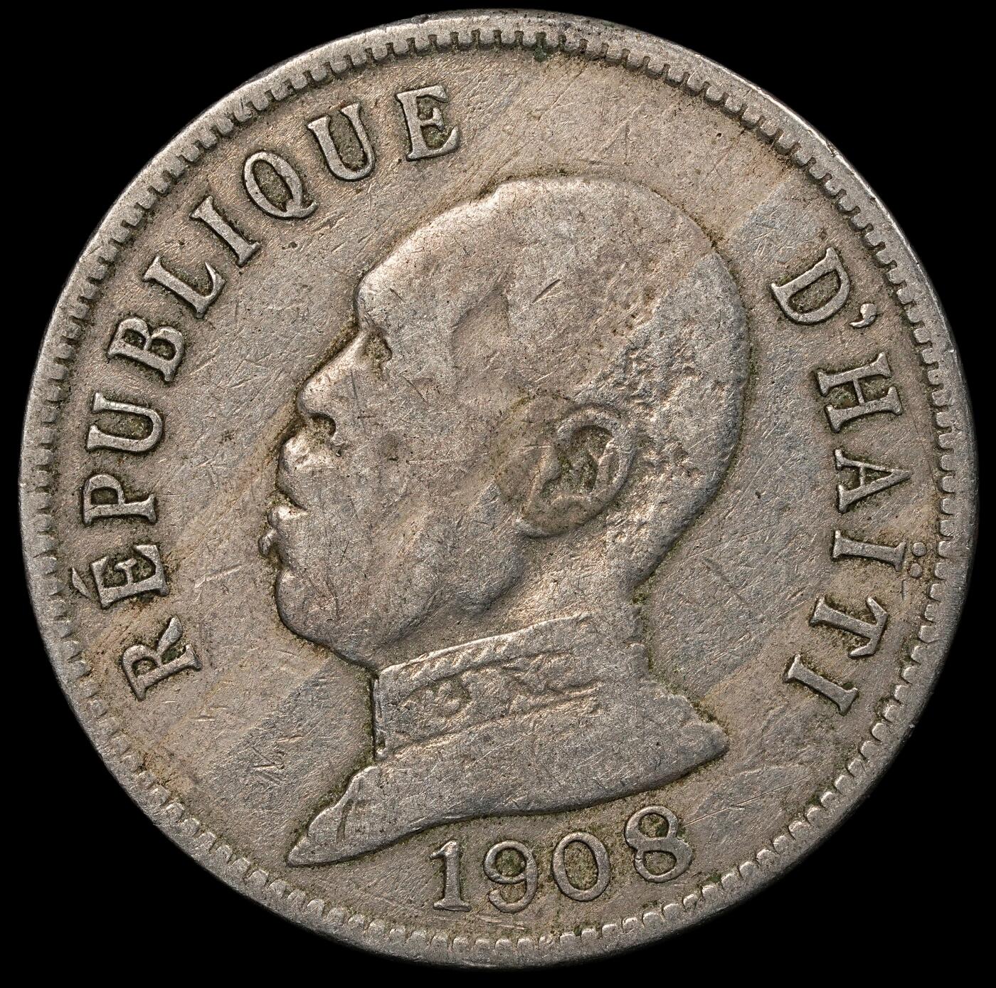 修遠堂世界钱币第九十九期 1908年海地50分 铜镍合金 年份少见