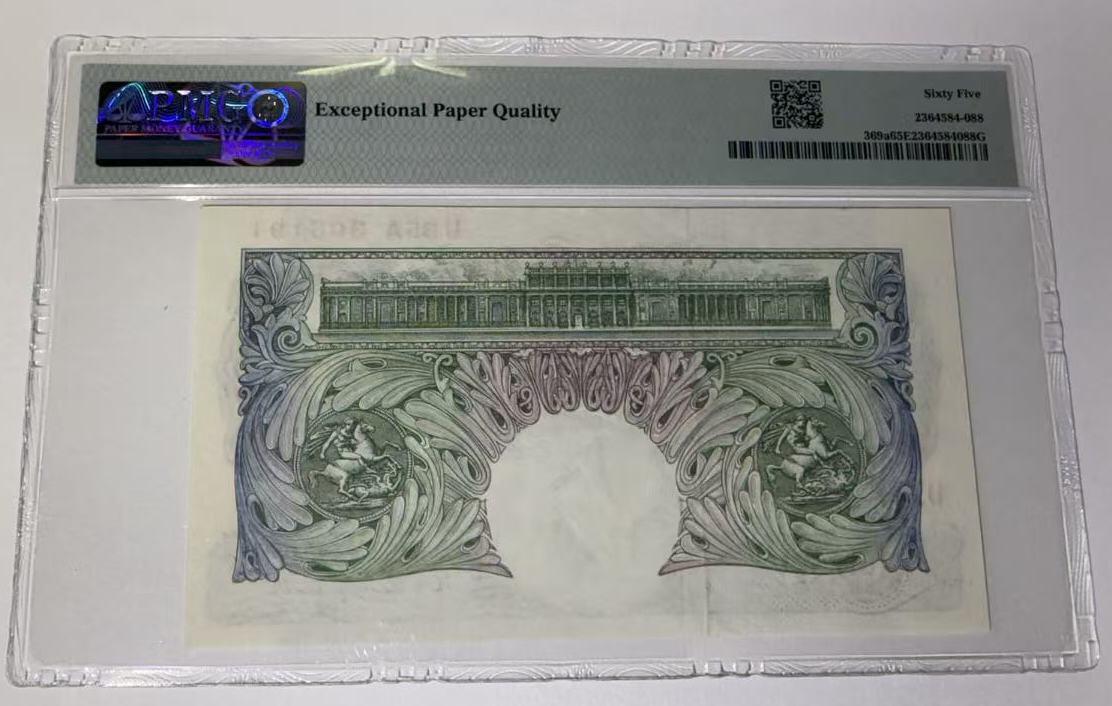 《外钞收藏家》第五百九十七期（年底收官场）（本平台长期征集拍品、欢迎藏友们联系合作） 1948-49年英国A序列1镑 PMG65 无47靓号