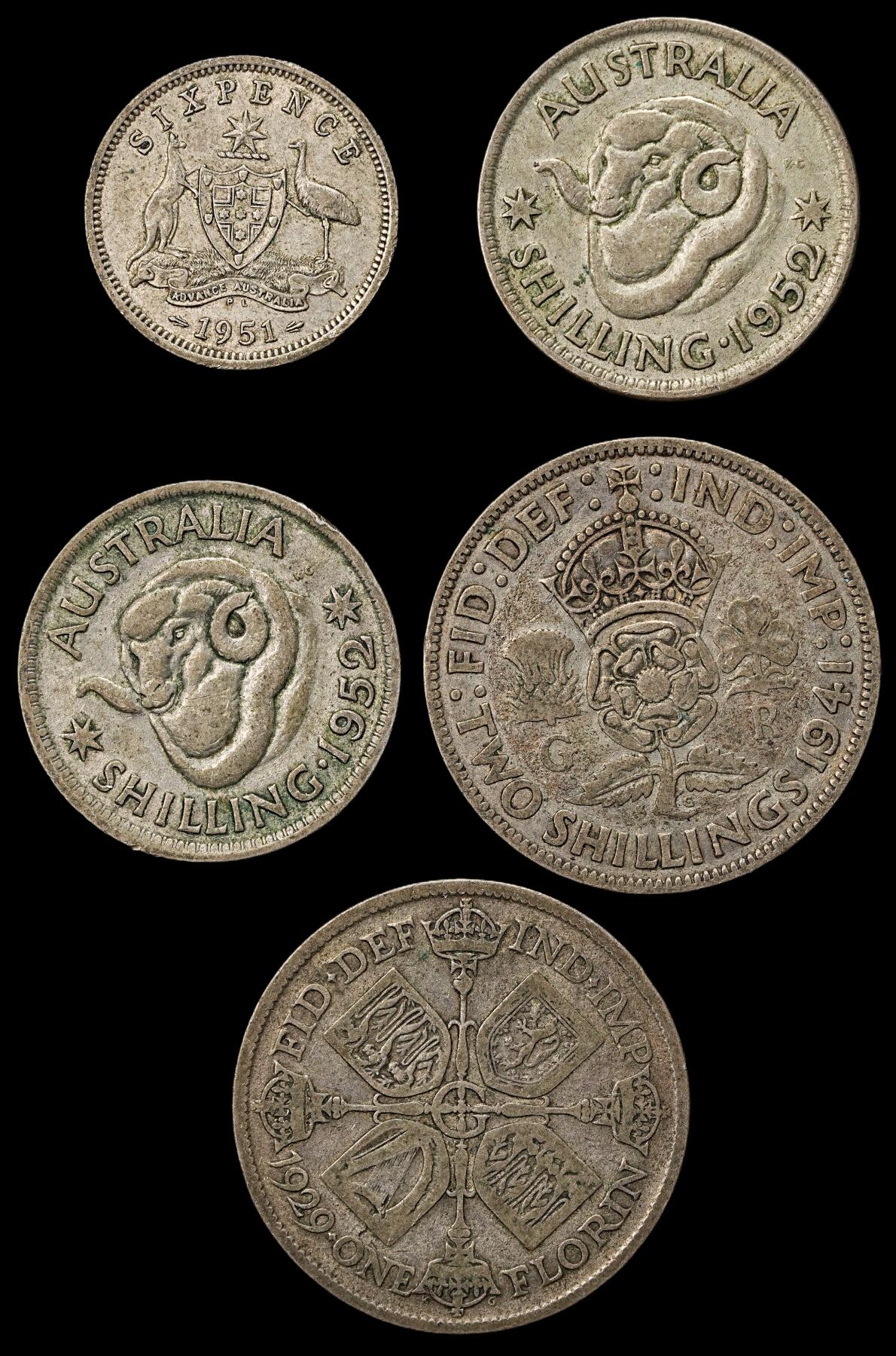 修遠堂世界钱币第九十九期 英系银币一组 总重35.98g，含银50%