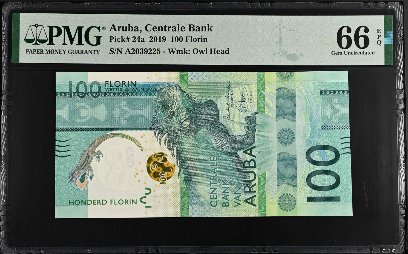 《外钞收藏家》第五百九十七期（年底收官场）（本平台长期征集拍品、欢迎藏友们联系合作） 2019年阿鲁巴100福林 PMG66 A冠 无47