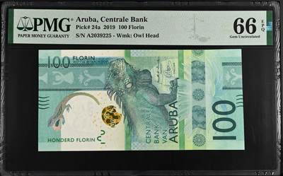 《外钞收藏家》第五百九十七期（年底收官场）（本平台长期征集拍品、欢迎藏友们联系合作） - 2019年阿鲁巴100福林 PMG66 A冠 无47
