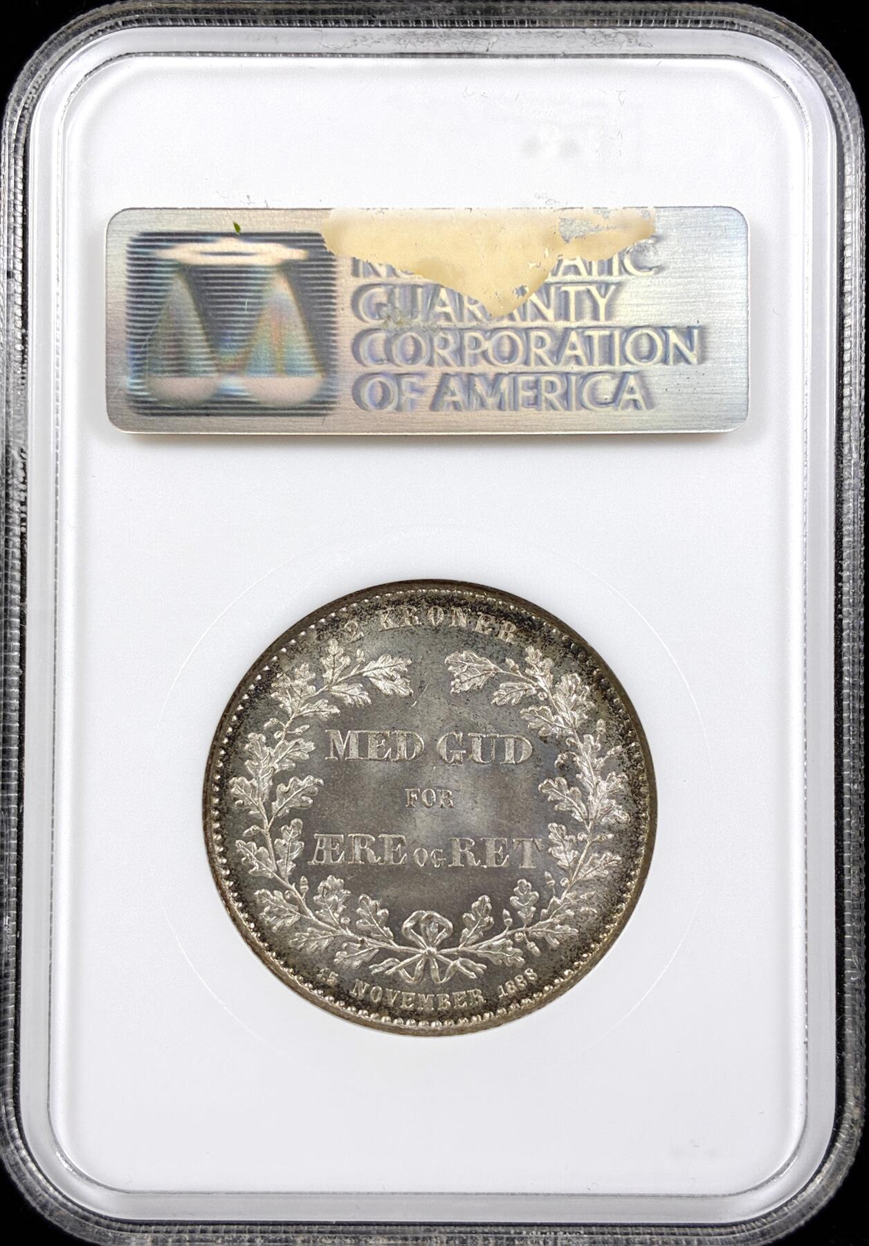 【雨安】【直播拍卖】【世界币章122期-评级币】2025-12-27 周六 19:30 保真 [评级欧洲] Denmark 丹麦 2克朗 1888年 克里斯蒂安九世  NGC-MS67 凝霜粉光 亚军分, 更高分数仅1枚