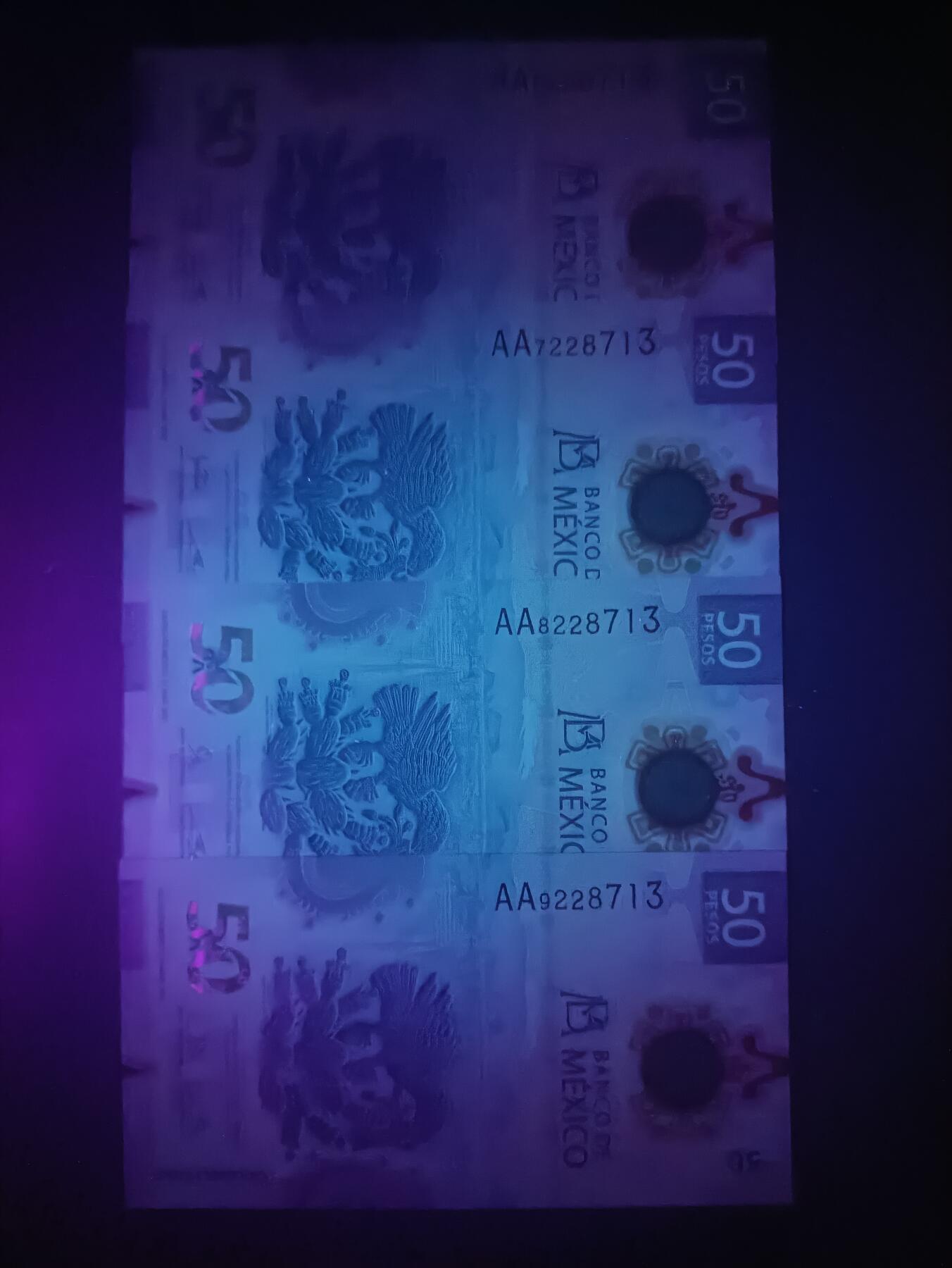 2025十二月第五期，总210期 墨西哥2021年50比索UNC批量四张，第一位6.7.8.9顺位其余号码全同号套装