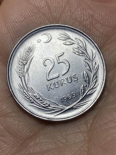 2025年第一百四十场(总第一百六十六场）外国好品散币场(免佣金) - 土耳其🇹🇷1969年25库鲁什(第三版，人物脚下地面起伏，4克减重版)