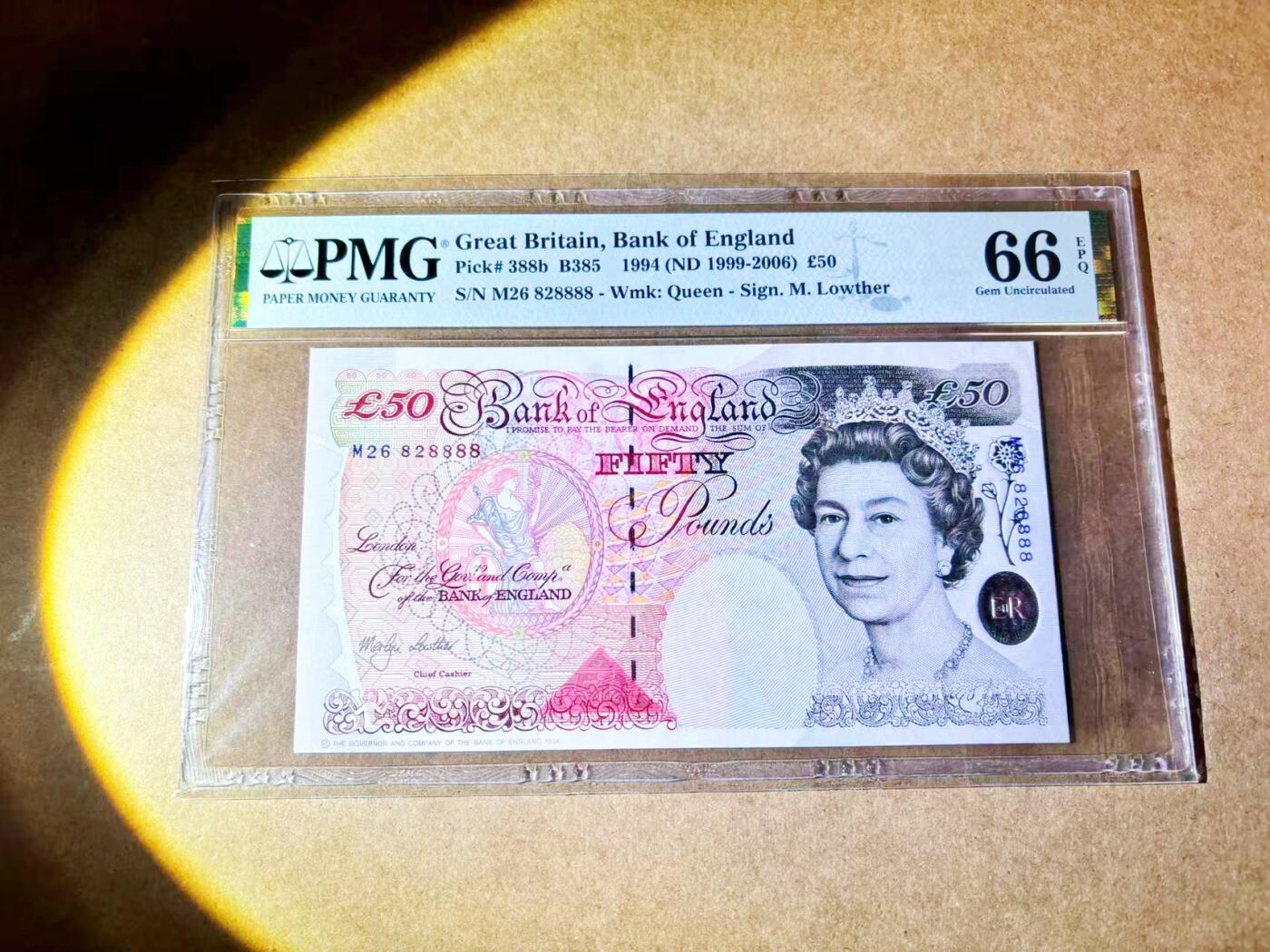 【Blue Auction】世界纸币精拍第768期——18级TOP拍卖/信誉/品质/专业/高效💫 【8888狮子号 近全同8无47】英国 1999-2006年50镑 PMG66EPQ 