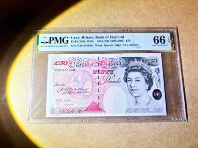 【Blue Auction】世界纸币精拍第768期——18级TOP拍卖/信誉/品质/专业/高效💫 - 【8888狮子号 近全同8无47】英国 1999-2006年50镑 PMG66EPQ 