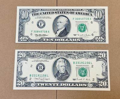 【礼羽收藏】🌏世界钱币拍卖第117期 - 90-95年小头版10-20美元两张全新unc品相